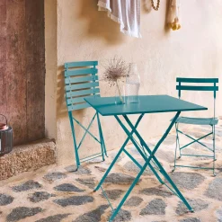 Conjunto de jardim com mesa bistrô dobrável em aço com 2 cadeiras, 70cm