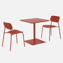 Conjunto de jardim com mesa bistrô quadrada de aço com 2 cadeiras