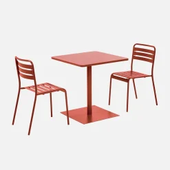 Conjunto de jardim com mesa bistrô quadrada de aço com 2 cadeiras
