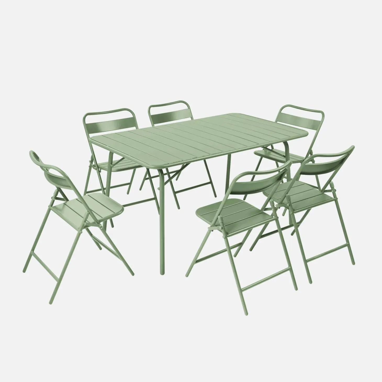 Conjunto de jardim com mesa bistrô em aço com 6 cadeiras dobráveis, 140cm