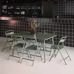 Conjunto de jardim com mesa bistrô em aço com 6 cadeiras dobráveis, 140cm