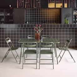 Conjunto de jardim com mesa bistrô em aço com 6 cadeiras dobráveis, 140cm
