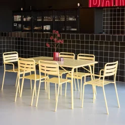 Conjunto de jardim com mesa bistrô dobrável em aço com 6 cadeiras, 140cm