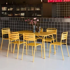 Conjunto de jardim com mesa bistrô dobrável em aço com 6 cadeiras, 140cm