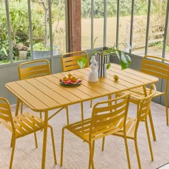 Conjunto de jardim com mesa bistrô dobrável em aço com 6 cadeiras, 140cm