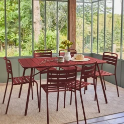 Conjunto de jardim com mesa bistrô dobrável em aço com 6 cadeiras, 140cm