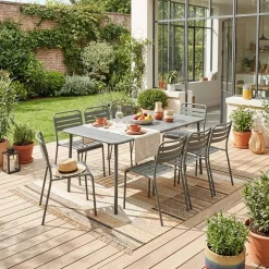 Conjunto de jardim com mesa bistrô de 160cm em aço com 8 cadeiras