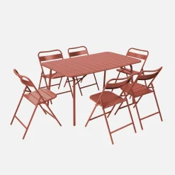 Conjunto de jardim com mesa bistrô em aço com 6 cadeiras dobráveis, 140cm