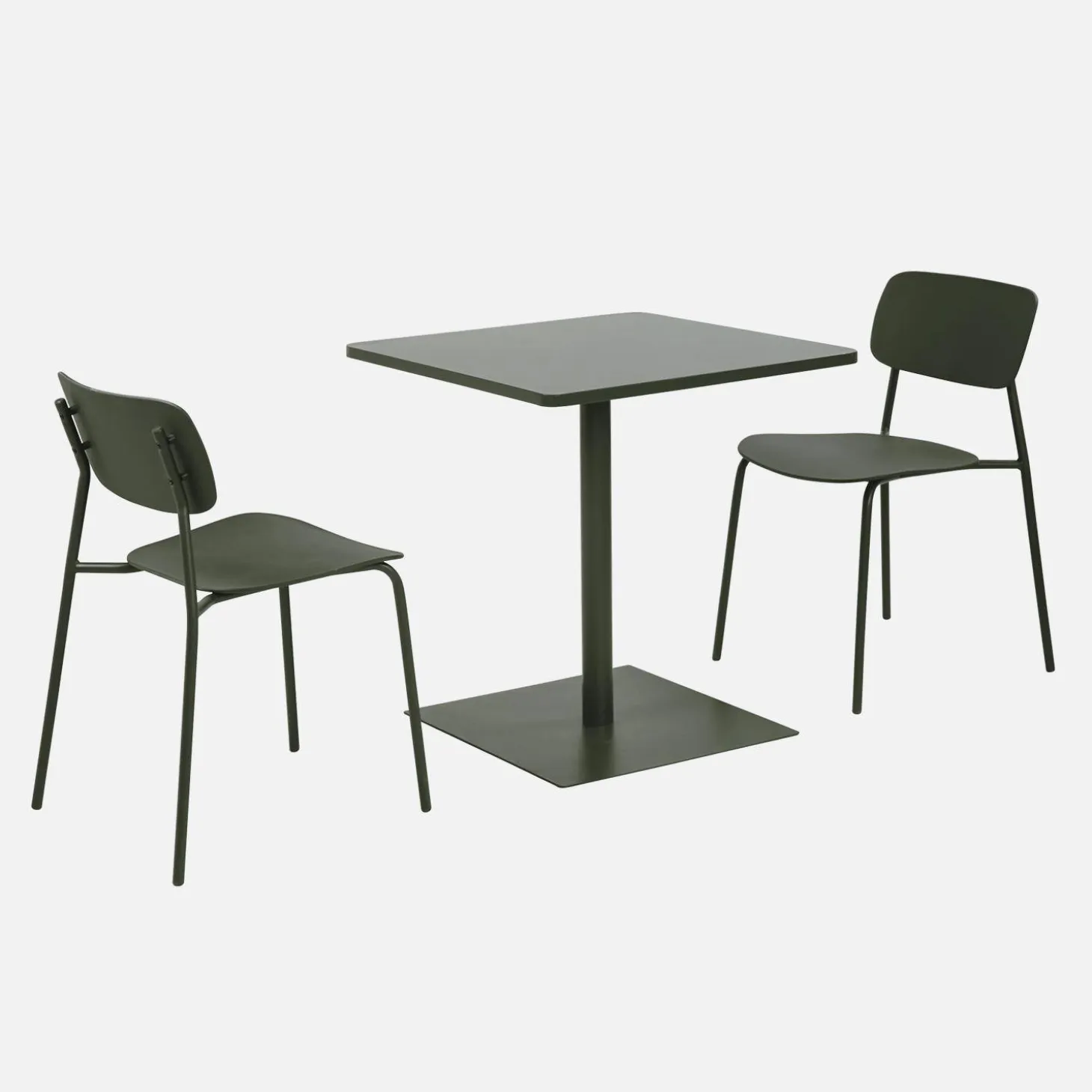 Conjunto de jardim com mesa bistrô quadrada de aço com 2 cadeiras