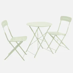 Conjunto de jardim com mesa bistrô dobrável redonda de aço com 2 cadeiras- Balconea