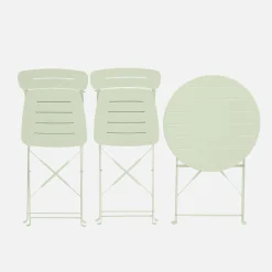 Conjunto de jardim com mesa bistrô dobrável redonda de aço com 2 cadeiras- Balconea