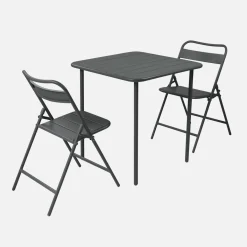 Conjunto de jardim com mesa bistrô de 70cm em aço com 2 cadeiras dobráveis