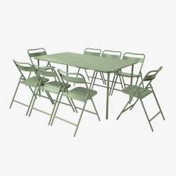 Conjunto de jardim com mesa bistrô dobrável de 160cm em aço com 8 cadeiras