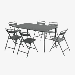 Conjunto de jardim com mesa bistrô dobrável de 160cm em aço com 6 cadeiras