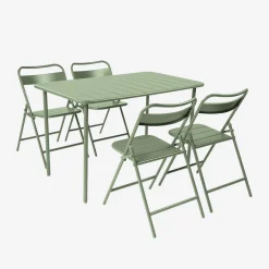Conjunto de jardim com mesa bistrô de 120cm em aço com 4 cadeiras dobráveis