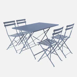 Conjunto de jardim com mesa bistrô dobrável de 110cm em aço com 4 cadeiras