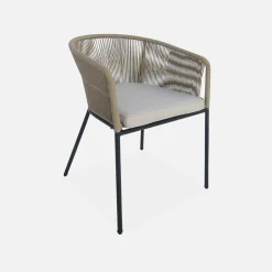 Conjunto de jardim com mesa de jantar redonda em madeira para interior/exterior com 4 cadeiras