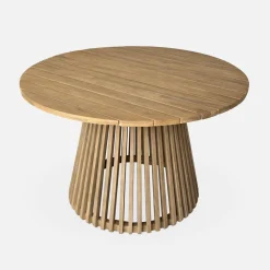 Conjunto de jardim com mesa de jantar redonda em madeira para interior/exterior com 4 cadeiras