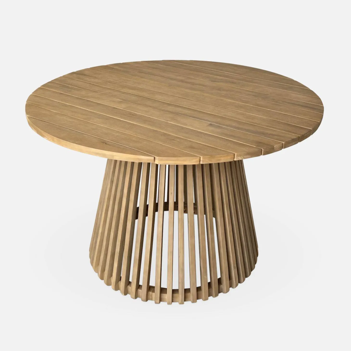 Conjunto de jardim com mesa de jantar redonda em madeira para interior/exterior com 4 cadeiras