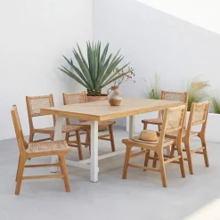 Conjunto de jardim com mesa de interior/exterior em madeira de acácia e metal com 6 cadeiras