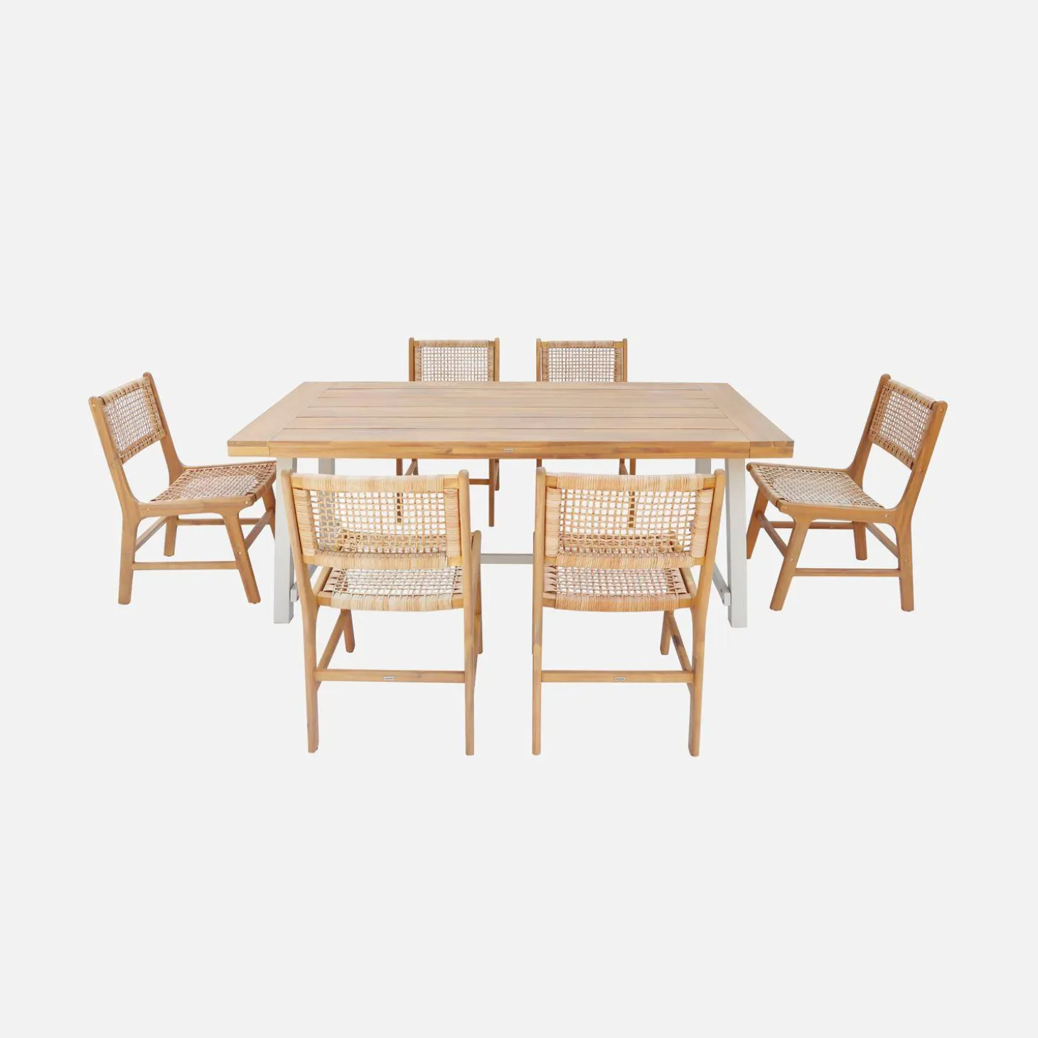 Conjunto de jardim com mesa de interior/exterior em madeira de acácia e metal com 6 cadeiras