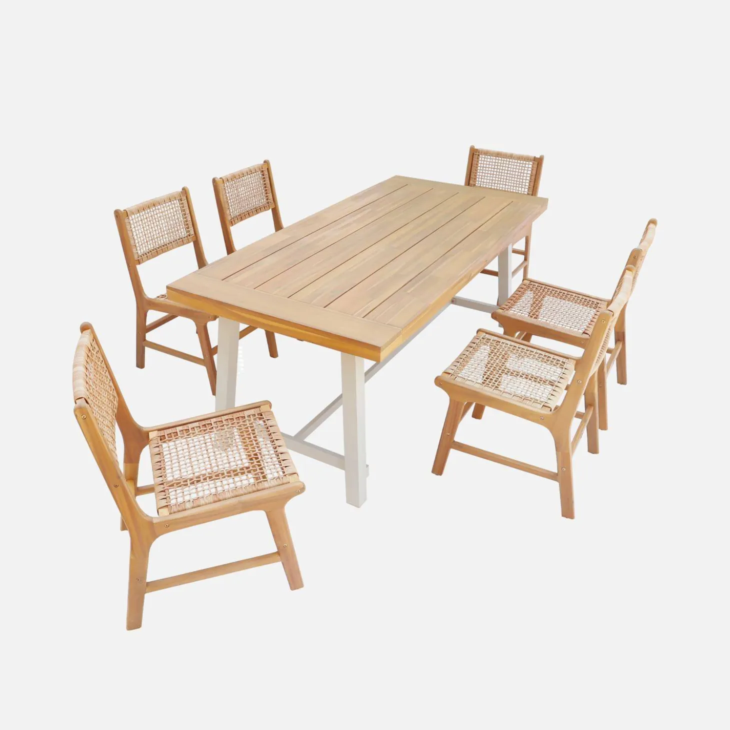 Conjunto de jardim com mesa de interior/exterior em madeira de acácia e metal com 6 cadeiras