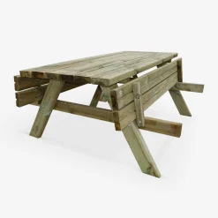 Conjunto de jardim com mesa de piquenique em madeira de pinho com 2 bancos