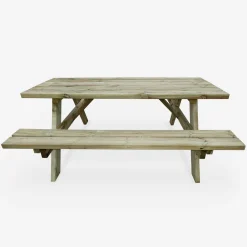 Conjunto de jardim com mesa de piquenique em madeira de pinho com 2 bancos