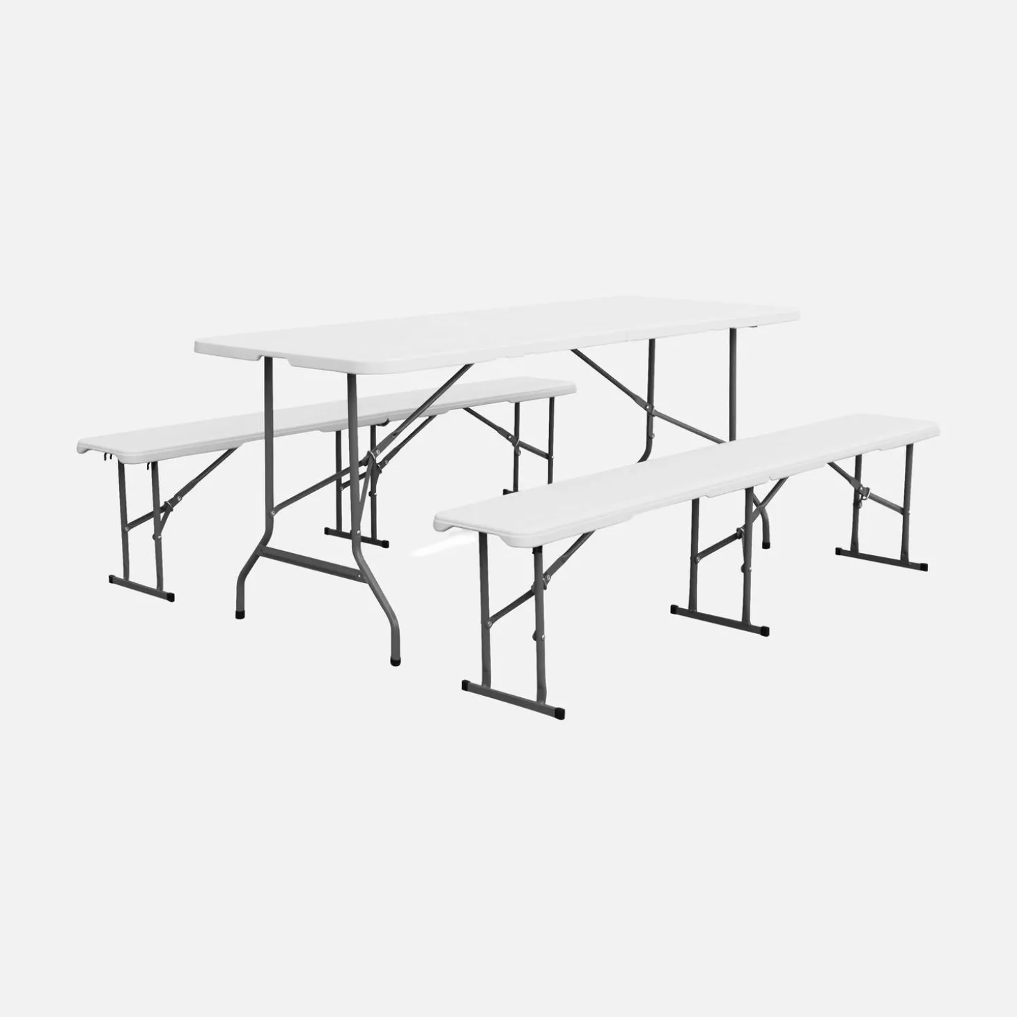 Conjunto de jardim com mesa dobrável para eventos em plástico e aço com 2 bancos, set de 2
