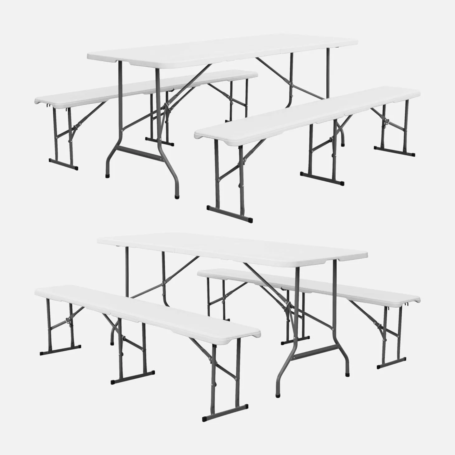 Conjunto de jardim com mesa dobrável para eventos em plástico e aço com 2 bancos, set de 2