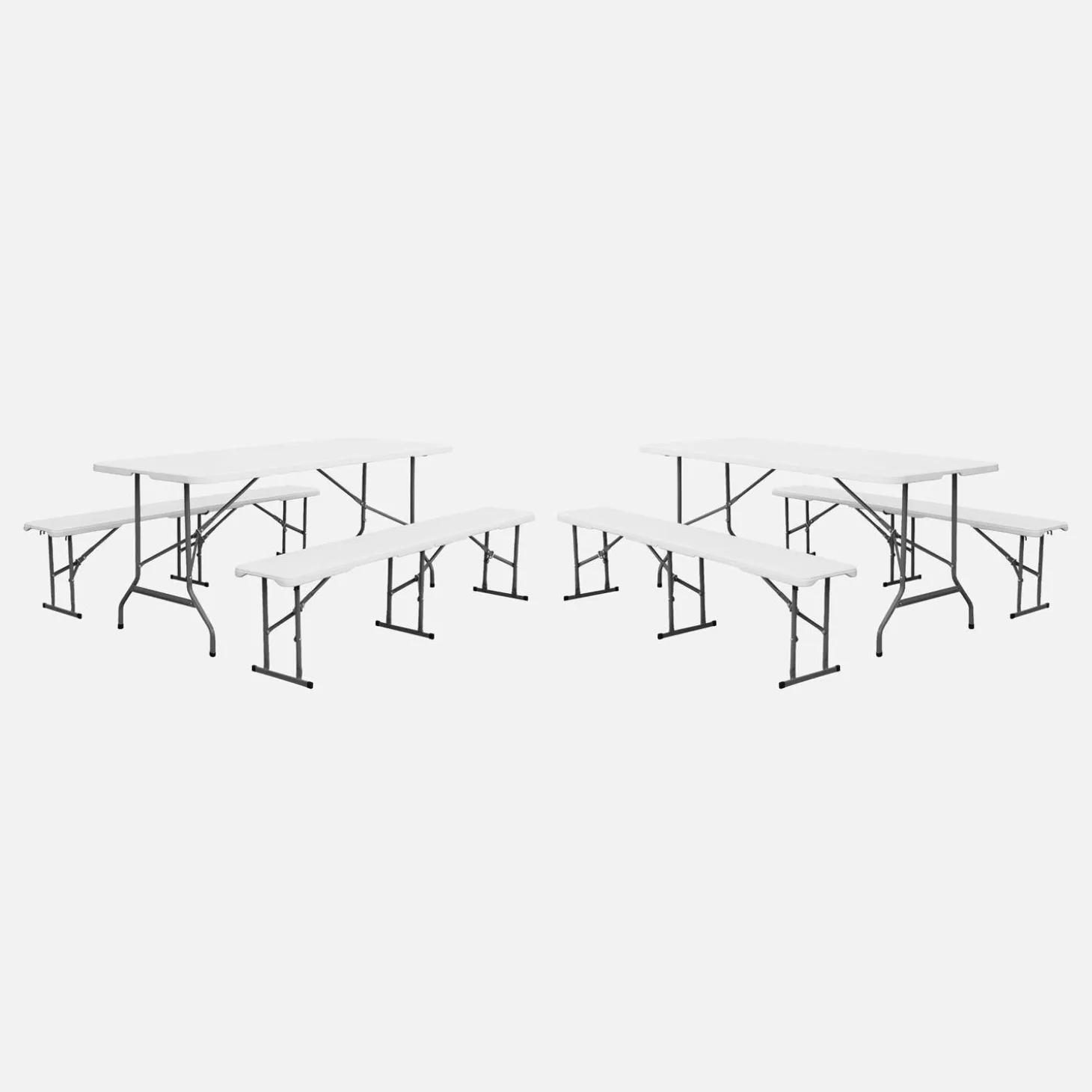 Conjunto de jardim com mesa dobrável para eventos em plástico e aço com 2 bancos, set de 2