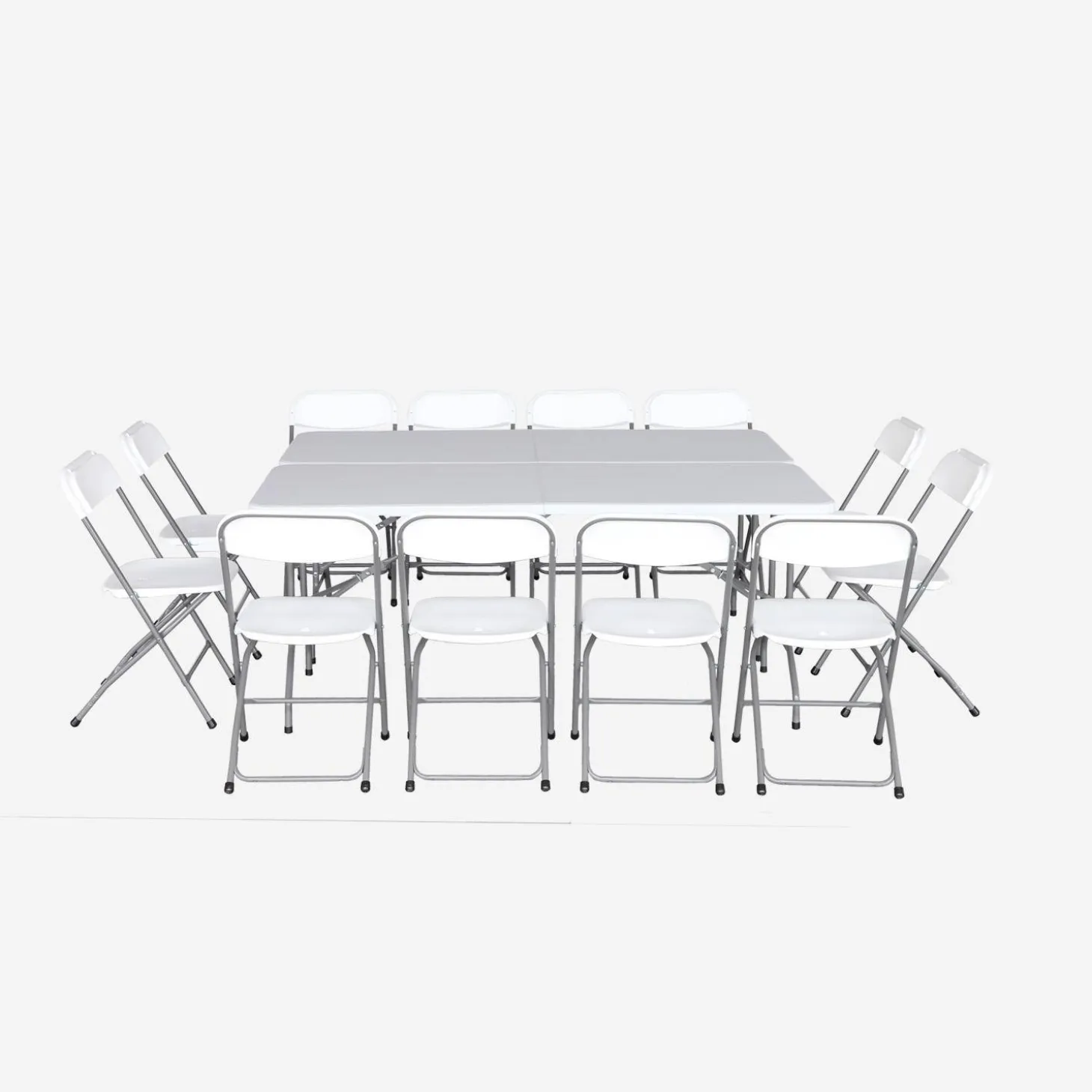Conjunto de jardim com mesa dobrável para eventos em plástico com 12 cadeiras, conjunto de 2