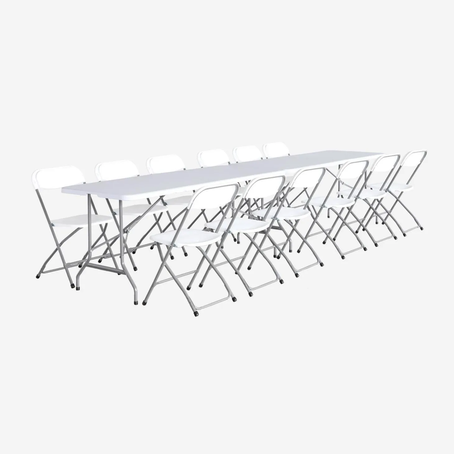 Conjunto de jardim com mesa dobrável para eventos em plástico com 12 cadeiras, conjunto de 2