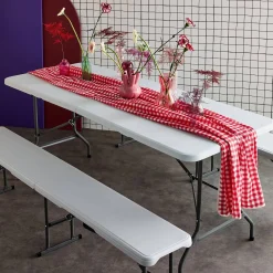 Conjunto de jardim com mesa dobrável para eventos em plástico com 2 bancos