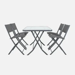 Conjunto de jardim com mesa dobrável de aço com 4 cadeiras