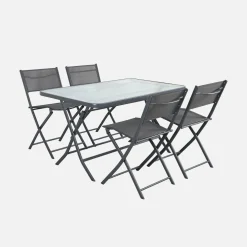 Conjunto de jardim com mesa dobrável de aço com 4 cadeiras
