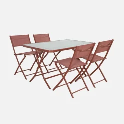Conjunto de jardim com mesa dobrável de aço com 4 cadeiras