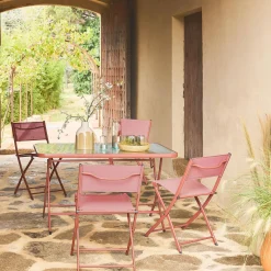 Conjunto de jardim com mesa dobrável de aço com 4 cadeiras