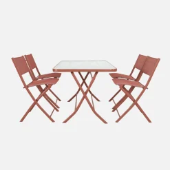 Conjunto de jardim com mesa dobrável de aço com 4 cadeiras
