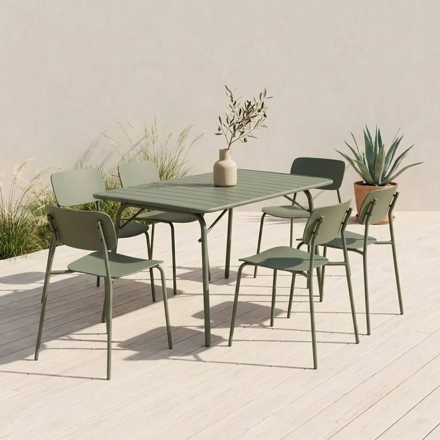 Conjunto de jardim com mesa dobrável de metal com 6 cadeiras