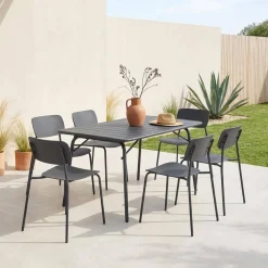 Conjunto de jardim com mesa dobrável de metal com 6 cadeiras