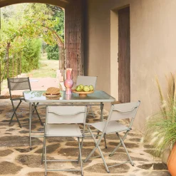 Conjunto de jardim com mesa dobrável de aço com 4 cadeiras