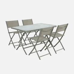 Conjunto de jardim com mesa dobrável de aço com 4 cadeiras