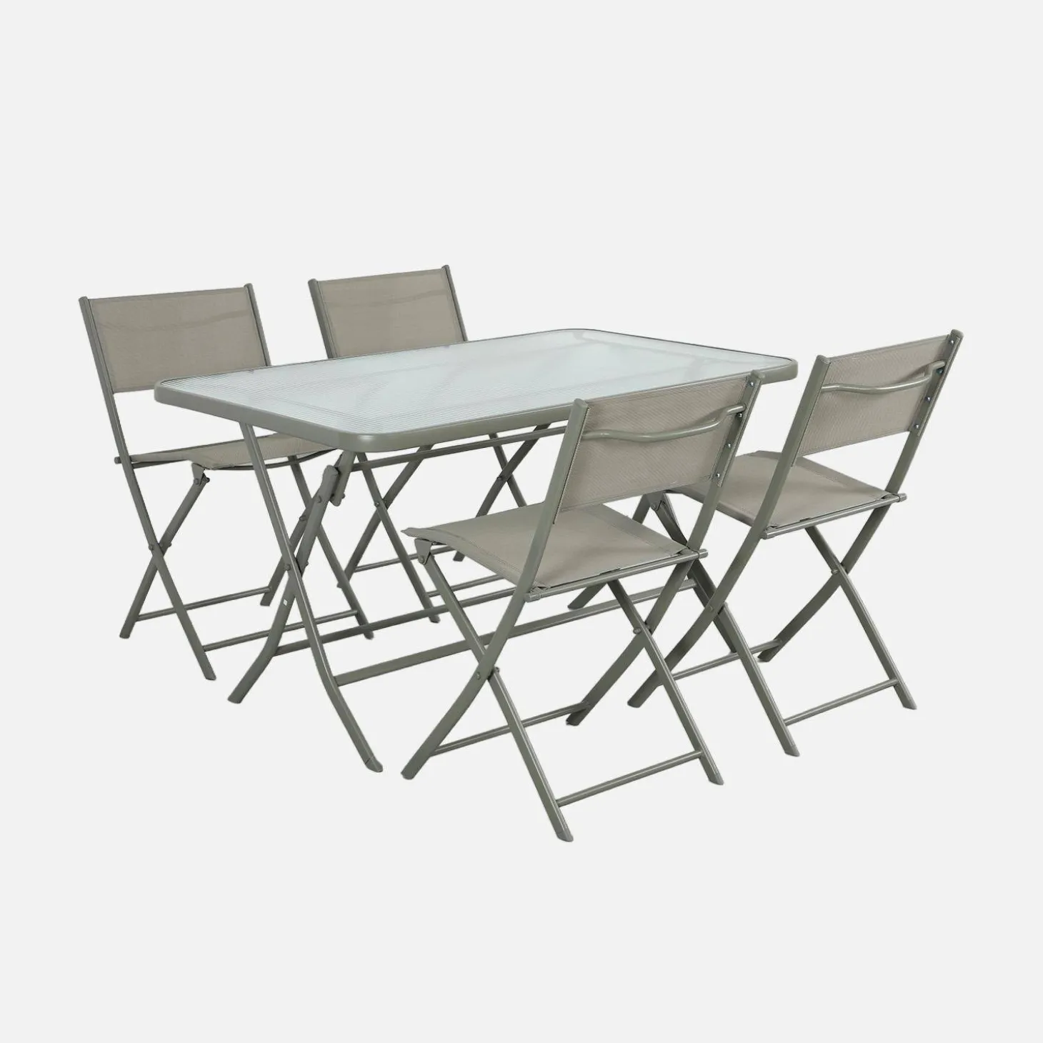 Conjunto de jardim com mesa dobrável de aço com 4 cadeiras