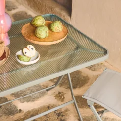 Conjunto de jardim com mesa dobrável de aço com 4 cadeiras