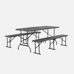 Conjunto de jardim com mesa dobrável para eventos em plástico com 2 bancos