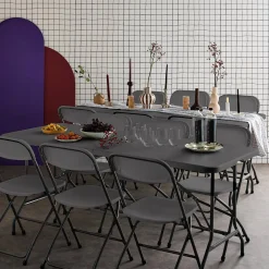 Conjunto de jardim com mesa dobrável para eventos em plástico com 12 cadeiras, conjunto de 2