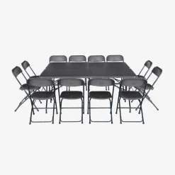 Conjunto de jardim com mesa dobrável para eventos em plástico com 12 cadeiras, conjunto de 2
