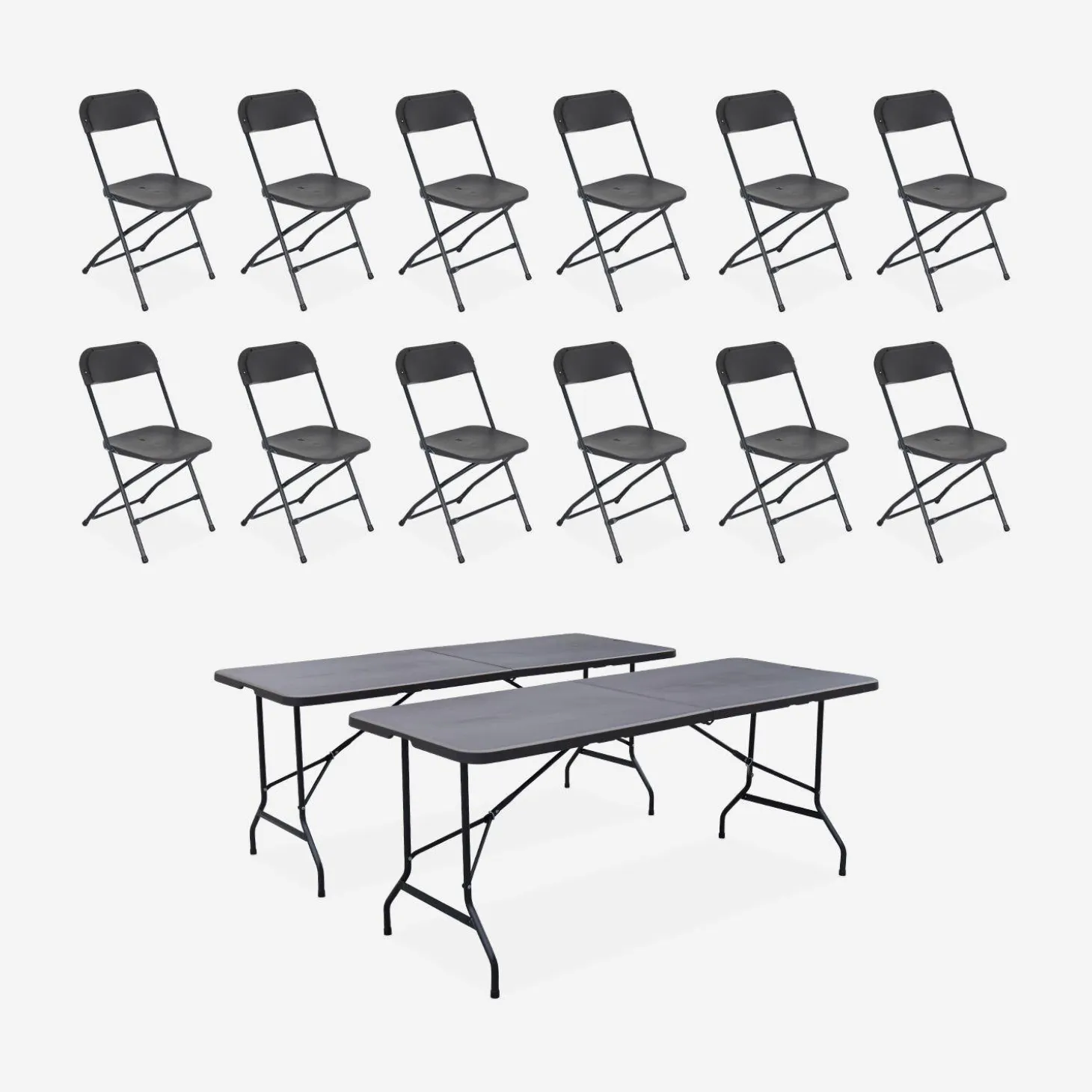 Conjunto de jardim com mesa dobrável para eventos em plástico com 12 cadeiras, conjunto de 2