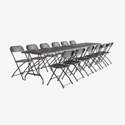 Conjunto de jardim com mesa dobrável para eventos em plástico com 12 cadeiras, conjunto de 2